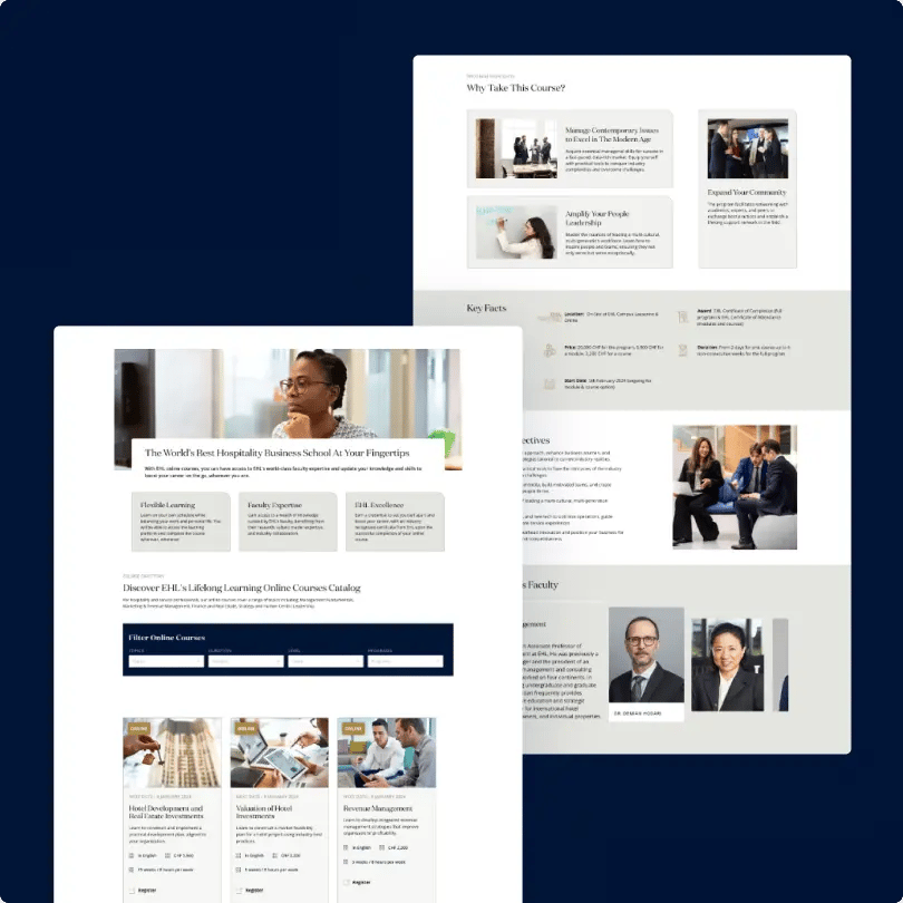 Landing Page du site EHL