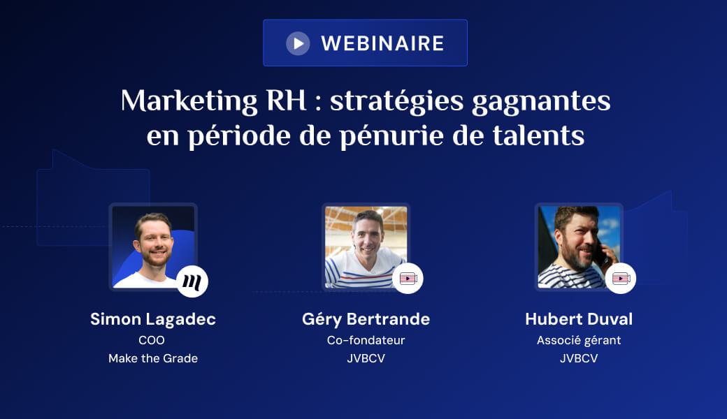 visuel avec le titre marketing et rh stratégies gagnantes en pénurie de talents avec les participants Simon lagadec et Géry Bertrande